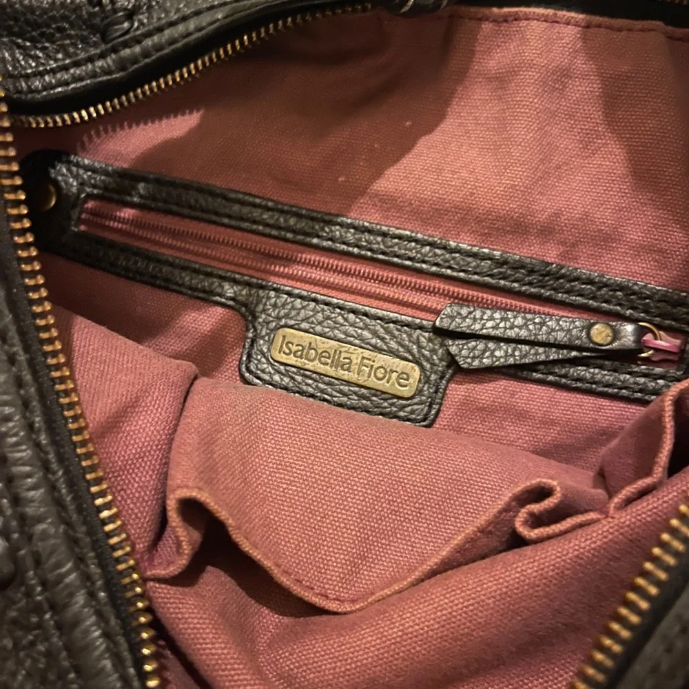 Isabella Fiore gold studded boho black leather satchel purse - Picture 4 of 5